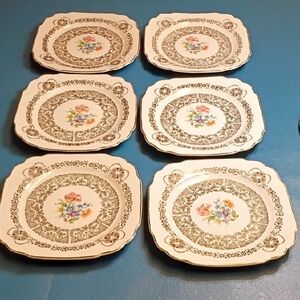 Vintage Floral Square Dessert Plates Set